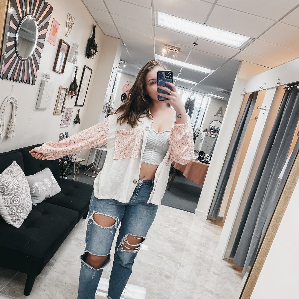 FLORAL SLEEVE SHACKET PLUS SIZES
